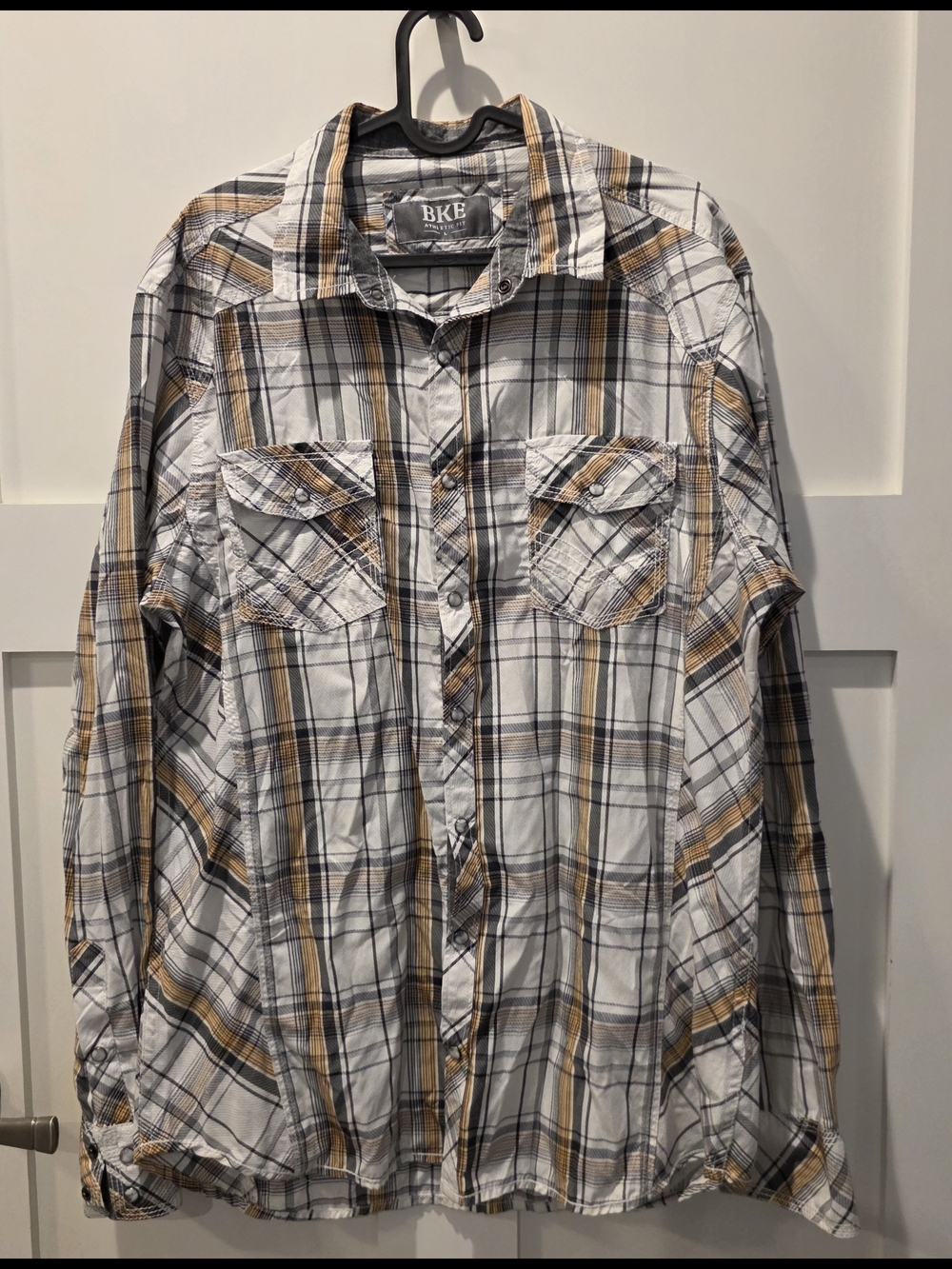 BKE Mens Plaid Long Sleeve Athletic Fit Western Button Up Dress Shirt L Rodeo